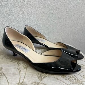 Jimmy Choo Patent Leather Peep Toe Kitten Heels 38.5